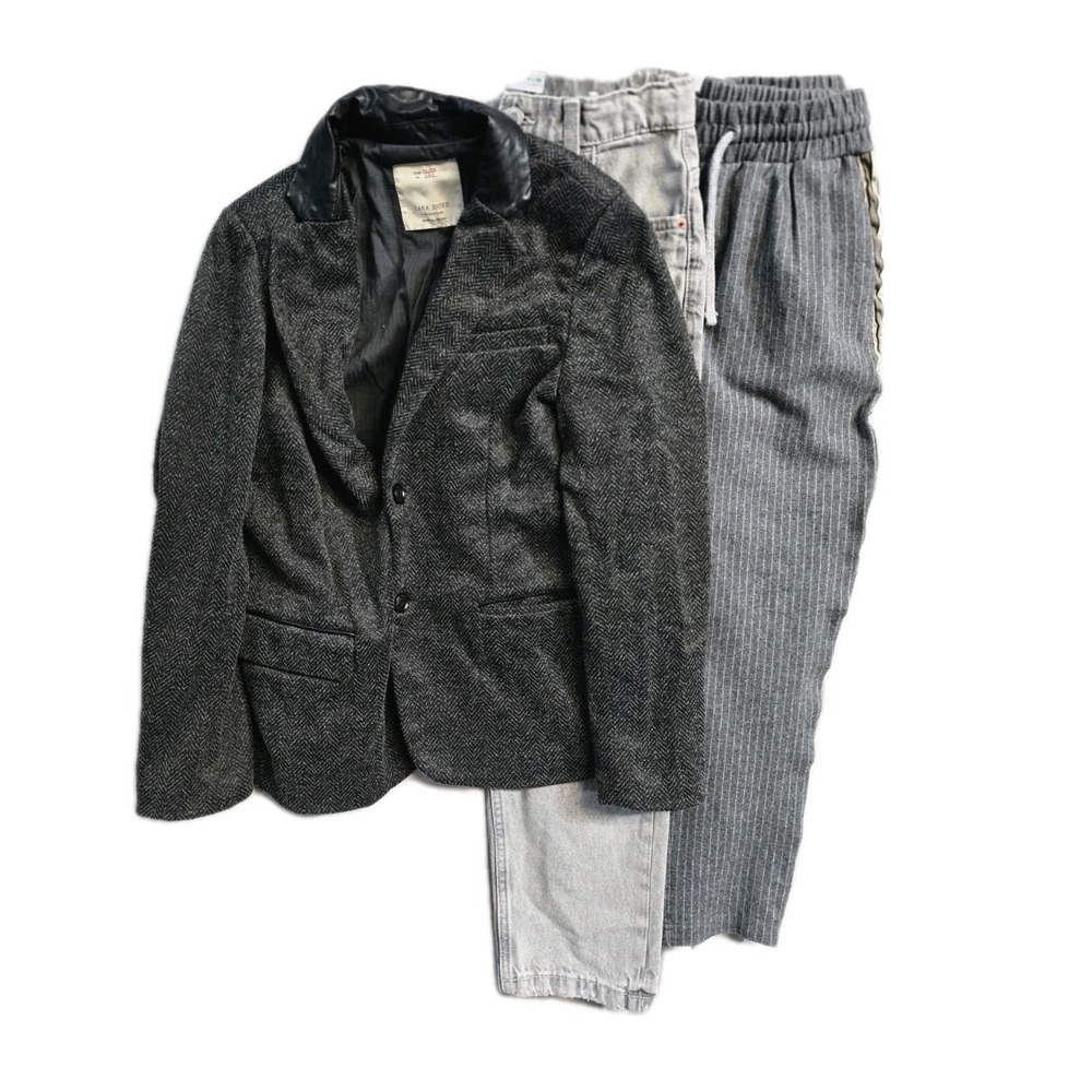 Zara Mango Boys Jeans Tapered 11-12 Gray Distressed Blazer Lot Of 3
